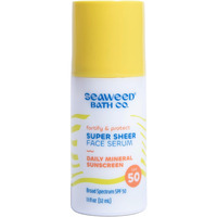 Seaweed Bath Co. Fortify & Protect Super Sheer Face Serum Spf 50 Broad Spectrum Zinc Oxide Facial Sunscreen, 1.1 Ounce, Non-Tinted, Sustainably Harvested Seaweed, Collagen, Ceramides