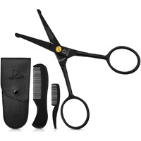Demaxa 4.5"" Round Tip Safety Mustache Scissors Beard Scissors With 1 Mustache Comb, 1 Beard Comb & Soft Pouch - Best Facial Hair Shears For Beard Mustache Trimming Nose & Ear Hair