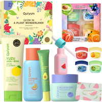 Quiyum Fruit Skincare, Skin Care Gift Sets, Skin Care For Teens 10-12, With Lip Balm *4, Facial Cleanser, Toner, Serum, Eye & Face Cream, Nourishing, Hydration, Glow Up, Trendy Stuff