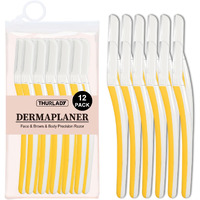 Thurlady Face Razors For Women Dermaplaning, Dermaplane Razor For Women Face, Eyebrow & Facial Razors, Peach Fuzz Remover, Gentle Exfoliating Microblades, For Sensitive Skin (Pack Of 12, Solar Veil)