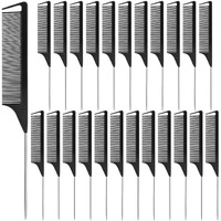 Nicemovic Rat Tail Parting Rattail Braiding Comb For Women 24 Pack, Hair Parting Tools Rat Tooth Combs Bulk, Individually Wrapped Braider Essentials Barber Supplies For Hair Stylist (Black)