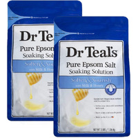 Dr. Teals Soften & Nourish With Milk & Honey Soaking Solution Gift Set (2 Pack, 3Lbs Ea.) - Pure Epsom Salt & Essential Oils Softens The Skin, Eases Aches & Muscle Pains - Relieve Stress At Home