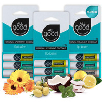 All Good Organic Spf15 Lip Balm - Hydrating Lip Care With Olive Oil, Beeswax, Calendula, Lavender, Vitamin E - Lip Moisturizer With Zinc Oxide Protection - Original, Spearmint & Coconut (9-Pack)