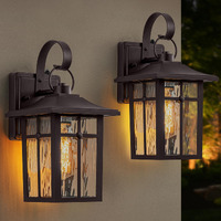 Lawyettle 2 Pack Dusk To Dawn Outdoor Lighting, Oil Rubbed Bronze Exterior Light Fixtures With Ripple Glass, Waterproof Porch Lights, Outside Lantern Light For Entryway, Garage, Patio