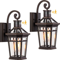 Opaxis 2 Pack Motion Sensor Outdoor Porch Lights Wall Mount, Oil Rubbed Bronze Outside Garage Lights Wall Lantern, Dusk To Dawn Exterior Lighting Fixtures, Anti-Rust Outside Sconce Light For Patio