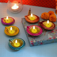 Satvik 24 Pc Multicolor Metal Designer Lakshmi Diya For Diwali Decoration. Dia Deepak Oil Lamp For Indoor And Outdoor Vilakku For Puja Pooja Traditional Indian Housewarming Return Gift Item