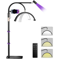 Beemingle Lash Lamp Half Moon Light For Eyelash Tech With 3 Color Temperature, Lash Lamp With Uv Light, Led Floor Lamp For Tattoos, Nail, Adjustable Height With Phone Holder (Black)