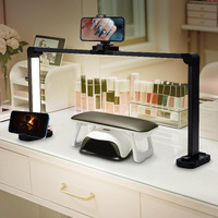 Cgbe Nail Table Light: 33.5"" Nail Desk Light With Phone Holder - 456 Led 3 Light Colors &10 Brightness Levels Half Moon Table Light For Manicure/Lash Extension/Tattoo/Beauty (Black)