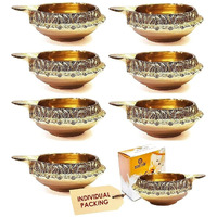 Satvik 8 Pc Handmade Pure Virgin Brass Kuber Diya For Pooja Diwali Decoration Oil Lamp Kutthu Vilakku Nilakku Deepak Deepam For Pujan Indian Housewarming Return Gift Items