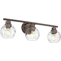 Emliviar 3 Light Bathroom Vanity Light, Indoor Wall Sconces With Water Ripple Globe Glass, Farmhouse Bath Vanity Lighting In Oil Rubbed Bronze Finish With E26 Bulb Base, Ye295Bg-3W Orb-Wg