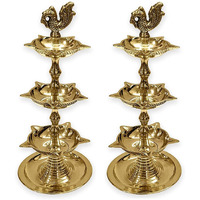 Satvik 2 Pc Standing Brass Kerala Samai Diwali Deepak For Puja Traditional Panchmahal Pooja Deepam Diya Oil Lamp Kutthu Vilakku Dia 3 In 1 Step Adjustable 8.5 Inch Deepawali Indian Gift Item
