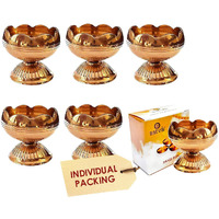 Satvik 6 Pc Brass Diya (Big) For Diwali Decoration. Handmade Oil Lamp With Golden Engraved Made Of Virgin Brass Metal. Diwali Diya Vilakku For Puja Pooja. Traditional Indian Deepawali Gift Items