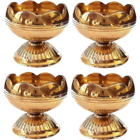 Craftsman Pure Virgin Brass Diwali Puja Jyoti Diya Indian Pooja Oil Lamp Dia Deepawali Diya/Oil Lamp/Candle Tea Light Holder/Diwali Decoration. Indian Gift Items (Pack Of 4)