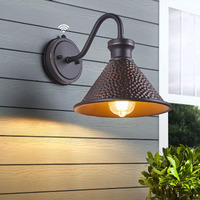 Tarentlight Dusk To Dawn Outdoor Gooseneck Wall Sconce With Dark Sky Cast Hammered Aluminum Shade In Oil Rubbed Bronze Finish,Anti-Rust Waterproof Outdoor Light For Farmhouse Porch Garage,1-Light E26
