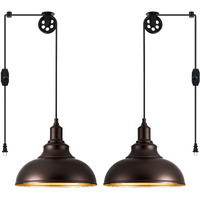 Alaislyc Oil Rubbed Bronze Pendant Light Hanging Lamps For Living Room Plug In 15Ft Dimmable Switch Adjustable Pulley Hanging Lights With Cord For Kitchen Bedroom 2 Pack