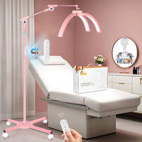 Hitti Half Moon Light For Eyelash Extensions Tattoo Artists, 2025 New Upgrad Led Lash Tech Light With 4 Wheel Rolling Base, Large Floor Lamp 5 Color Modes Stepless Dimming & Phone Holder-Pink