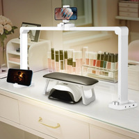 Cgbe Nail Table Light: 33.5"" Nail Desk Light With Phone Holder - 456 Led 3 Light Colors &10 Brightness Levels Half Moon Table Light For Manicure/Lash Extension/Tattoo/Beauty (White)