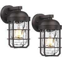 Emliviar Rustic Outdoor Wall Lanterns 2Pcs, Exterior Nautical Wall Sconce, Outside Wall Lamps With Water Ripple Glass In Oil Rubbed Bronze Finish, Ge255Bl-2Pk Orb-Wg