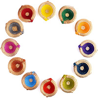 Satvik Set Of 12 Multicolored Diya With Assorted Shubh Labh Stickers L Handcrafted Clay Diyas For Diwali Celebration | Traditional Terracotta Oil Lamps