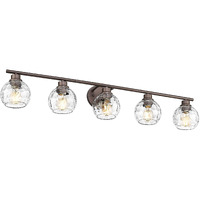 Emliviar Large Vanity Wall Lighting Over Mirror, 5-Light Rustic Bath Wall Mounted Lamp With Water Ripple Globe Glass, Oil Rubbed Bronze Finsh, Ye295Bg-5W Orb-Wg