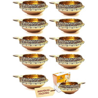 Satvik 10 Pc Handmade Pure Virgin Brass Kuber Diya For Pooja Diwali Decoration Oil Lamp Kutthu Vilakku Nilakku Deepak Deepam For Pujan Indian Housewarming Return Gift Items