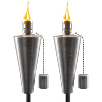 Matney Stainless Steel Tiki Torches For Outside - Outdoor Torches - Patio Garden & Yard Lights - 5 Ft Oil Lamp For Citronella - Fiberglass Wick & Snuffer Cap - Set Of 2 (Cone)