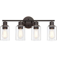 Pia Ricco Bathroom Vanity Light Fixtures, 4-Light Bathroom Wall Lights With Clear Glass Shades, Oil Rubbed Bronze Modern Wall Sconce Over Mirror, Bath Wall Sconces For Living Room Bedroom Hallway