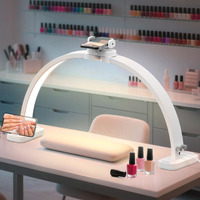 Tonyful Half Moon Light For Nail Desk, 45W Nail Tech Light With Phone Holder, Foldable Arch Lamp With Stepless Dimming & Color Temperature, Led Desk Lamp For Tattoos, Eyebrows, Beauty