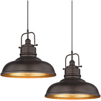 Zeyu 2 Pack Large Kitchen Pendant Lights 17.7 Inch, Farmhouse Industrial Metal Dome Pendant Light For Dining Room, Oil Rubbed Bronze Finish, 016-1M-2Pk Orb