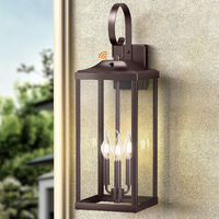 Yolsunes 24"" Extra Large Dusk To Dawn Outdoor Wall Light, Oil Rubbed Bronze 3-Light Waterproof Exterior Wall Mount Porch Lantern, Modern Outside Wall Sconce Coach Light Brown, E12, 1-Pack