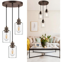 Maxvolador Industrial 3-Light Pendant Light, Adjustable Hanging Light Fixture With Clear Glass Shade, Pendant Lighting E26 Base Ceiling Lamp, Oil-Rubbed Bronze