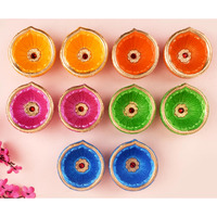 Satvik 10 Pc Multicolor Clay Diya Terracotta Dia Traditional Puja Vilakku Oil Lamp Natural Mitti Diya Tea Light Welcome Diwali Deepawali Navratri Pooja D  Corations Decor Indian Housewarming Gift Items