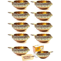 Satvik 20 Pc Indian Pooja Kuber Diya For Diwali Decoration. Handmade Oil Lamp With Golden Engraved Made Of Brass Metal. Vilakku For Puja Pooja. Traditional Indian Deepawali Housewarming Gift Items
