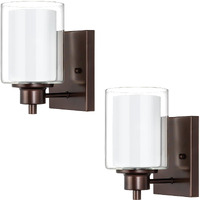 Eietonte 2 Pack Bath Vanity Light Fixtures 1-Light, Indoor Oil Rubbed Bronze Wall Light With Dual Glass Shade, Farmhouse Bathroom Wall Scone, Vintage E26 Bese Wall Mount Lighting