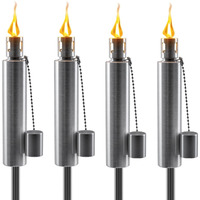 Matney Stainless Steel Outdoor Torches - Decorative Garden & Yard Lights - 5 Ft Oil Lamp For Citronella - Fiberglass Wick & Snuffer Cap - Set Of 4 (Barrel)
