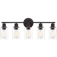Faymart Lighting 5-Light Oil Rubbed Bronze Bathroom Vanity Light Over Mirror, Oil Rubbed Bronze 5-Bulb Wall Sconce Above Kitchen Sink, Brown Wall Sconce For Bathroom Vanity