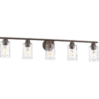 Emliviar Rustic Vanity Light Fixture With Fluted Ripple Glass, 5-Light Bathroom Lights Over Mirror 40 Inch, Oil Rubbed Bronze Finish, Ye295B-5W Orb