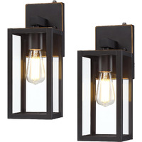Yaokuem Dusk To Dawn Outdoor Wall Lantern, Photocell Sensor Wall Sconce As Porch Lighting Fixture, E26 Medium Base, Metal Housing Plus Glass, Bulbs Not Included, Oil Rubbed Bronze Finish, 2-Pack