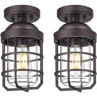 Emliviar 2 Pack Classic Ceiling Lamps For Porch, Semi Flush Mount Ceiling Light Fixtures With Clear Tempered Glass Shade In Oil Rubbed Bronze Finish, Ge255Lf-2Pk Orb