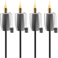 Matney Stainless Steel Outdoor Torches - Decorative Garden & Yard Lights - 5 Ft Oil Lamp For Citronella - Fiberglass Wick & Snuffer Cap - Set Of 4 (Cylinder)
