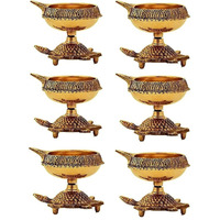 Satvik 6 Pc Brass Kuber Turtle Diya For Diwali Decoration Handmade Oil Lamp With Golden Engraved Virgin Brass Metal Diwali Diya Vilakku