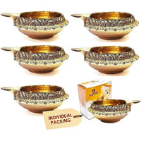 Satvik 6 Pc Handmade Golden Engraved Kuber Diya Made Of Virgin Brass. Diwali Diya Vilakku For Puja Pooja. Traditional Indian Oil Lamp. Deepawali Decoration Gift Items
