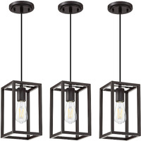 Dolaimy House 3 Pack 1 Light Adjustable Rustic Farmhouse Pendant Light With Metal Cage Mini Pendant Lighting Fixture For Kitchen Island Cafe Bar Oil Rubbed Bronze Finish