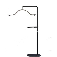 Atlas View Adjustable Half Moon Led Floor Lamp - Dimmable Touch Control Lamp With Rotatable Halo Design & Stable Base - Eyelash Light For Permanent Makeup & Content Creation With Phone Holder (Black)