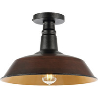 Jonathan Y Jyl7617G Camila 14"" 1-Light Classic Industrial Indoor/Outdoor Iron Led Semi Flush Mount Mid-Century, Rustic 2700K Cozy Warm Light Kitchen Hallway Bathroom Stairwell,Oil Rubbed Bronze/Copper