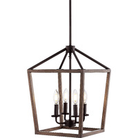 Jonathan Y Jyl1322A Pagoda 13"" 4-Light Iron Farmhouse Industrial Lantern Led Pendant, Rustic, Bohemian, Coastal, For Dining Room, Kitchen, Living Room, Oil Rubbed Bronze/Faux Wood