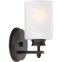 Kira Home Phoebe 8"" Modern Wall Sconce/Vanity Light + Frosted Seeded Glass Shade, Oil-Rubbed Bronze Finish