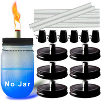 Mason Jar Tabletop Torches Kits,6 Pack Regular Mouth Lids With Protective Tube,Long Life Fiberglass Wicks And Caps,Outdoor Oil Lamp Lights For Patio Garden Camping Decor(Black)