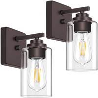 Set Of 2 Wall Sconces For Bathroom, Modern Vanity Light Fixtures, Oil Rubbed Bronze Wall Mount Lighting Lanterns, Farmhouse Wall Lights With Clear Glass Shade For Bedroom Living Room Mirror Hallway