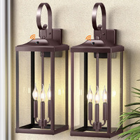 Yolsunes 2 Packs 24"" Extra Large Dusk To Dawn Light Fixture 3-Light, Oil Rubbed Bronze Outdoor Porch Lantern Wall Mounted, Waterproof Modern Outside Wall Sconce Brown Lamp For House, E12